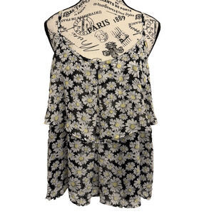 g:21 Women’s Sleeveless Blouse XXL Daisy Print Tiered Spaghetti Straps